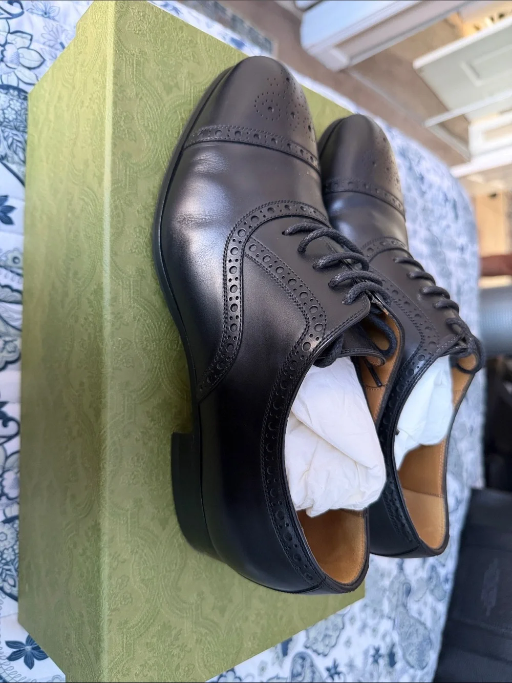 Gucci Black Leather Cap-Toe Brogue Oxfords
